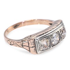 Antique 9k Rose Gold & Silver 0.78tcw Old Euro Cut Diamond Half Band Ring