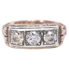 Antique 9k Rose Gold & Silver 0.78tcw Old Euro Cut Diamond Half Band Ring
