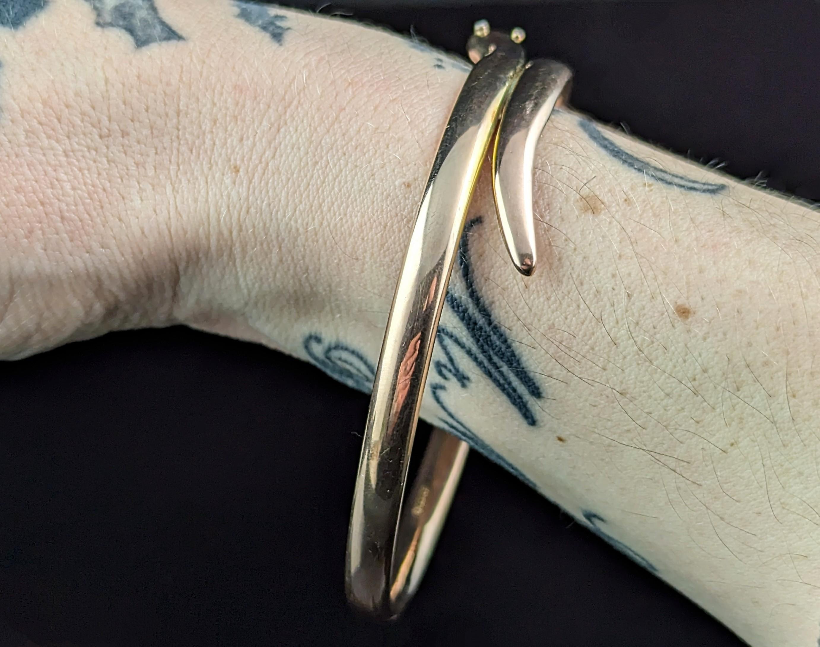 Bracelet serpent ancien en or rose 9k, diamant, haut du bras en vente 8
