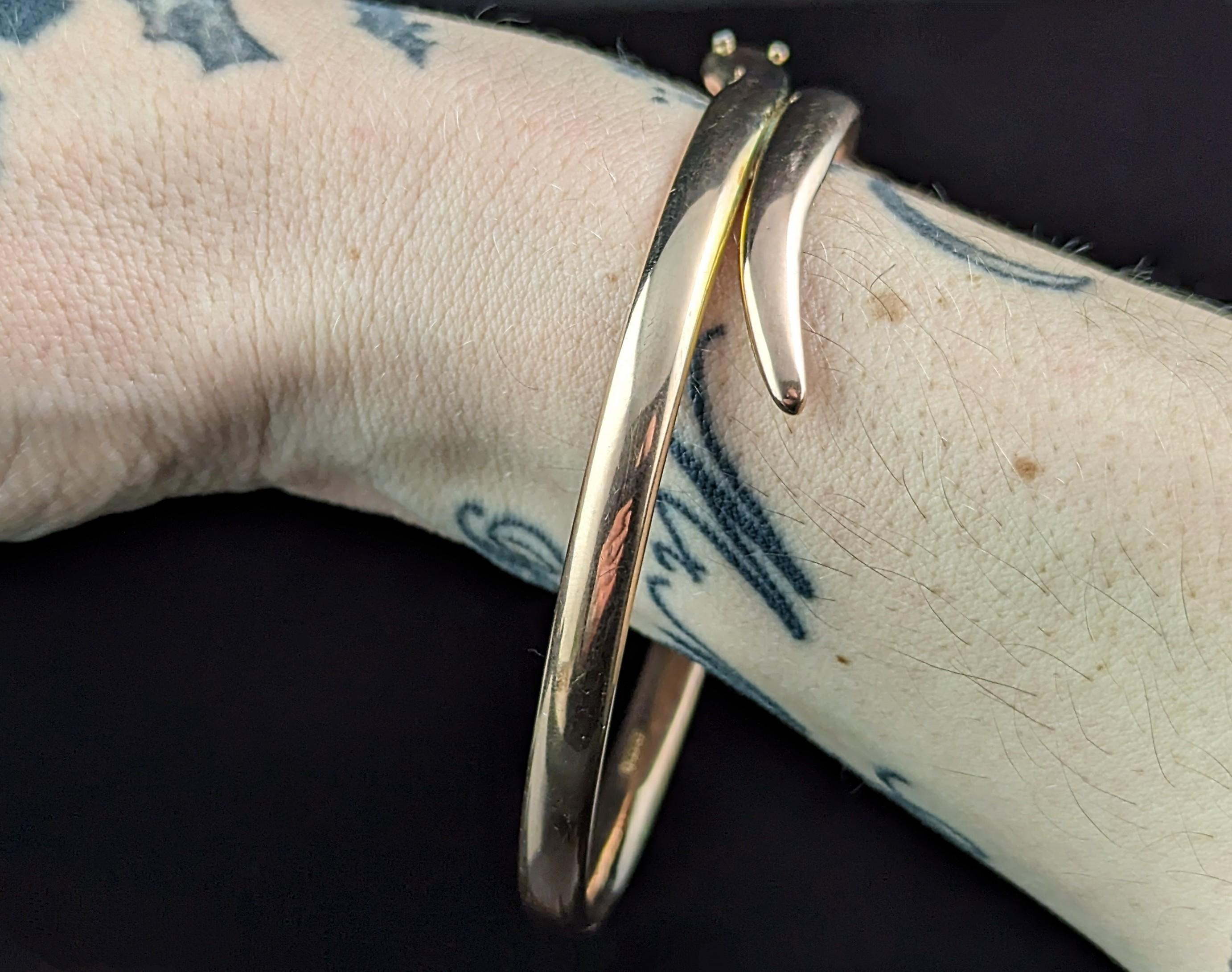 Antique 9k rose gold snake bangle, Diamond, Upper Arm  For Sale 8