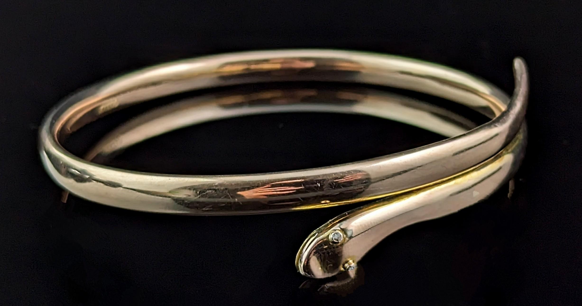 Antique 9k rose gold snake bangle, Diamond, Upper Arm  For Sale 1