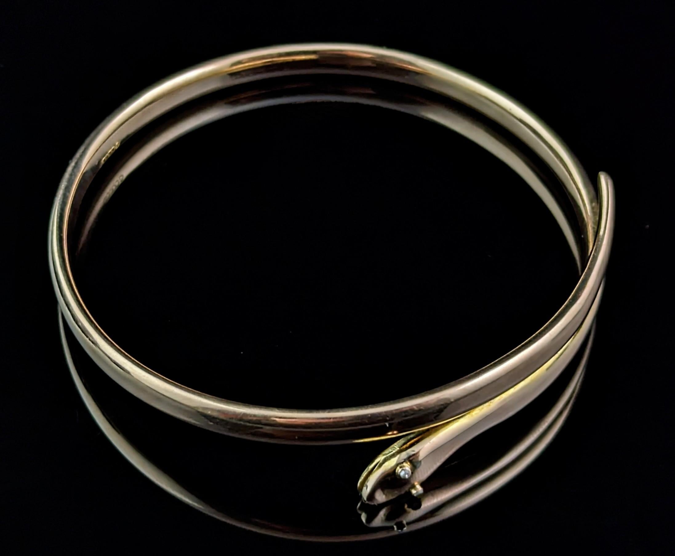 Antique 9k rose gold snake bangle, Diamond, Upper Arm  For Sale 3