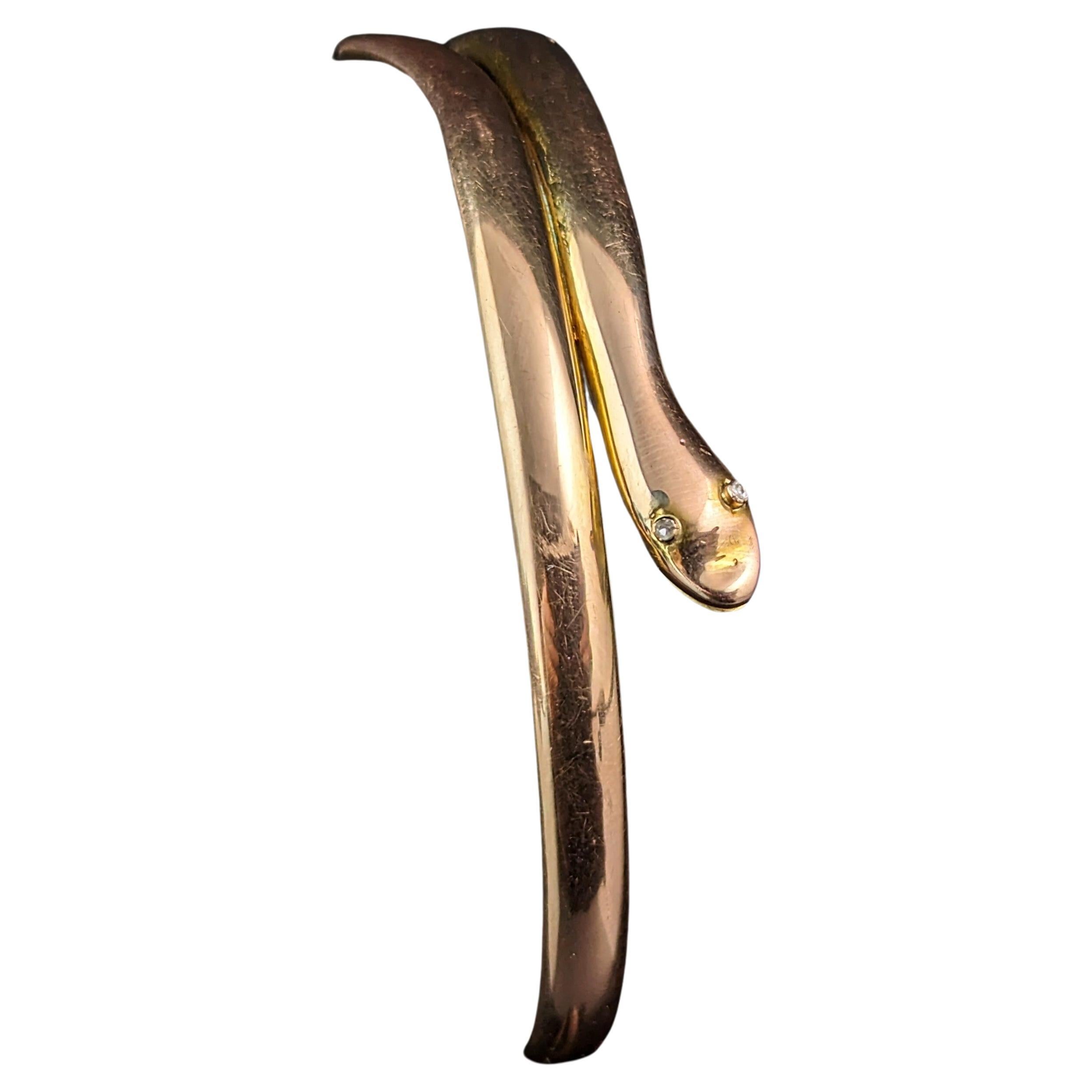 Antique 9k rose gold snake bangle, Diamond, Upper Arm