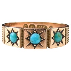 Antique 9k Rose gold star set Turquoise ring, Victorian