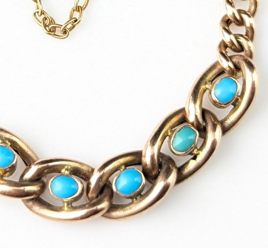 Antique 9k Rose gold Turquoise curb link bracelet 6