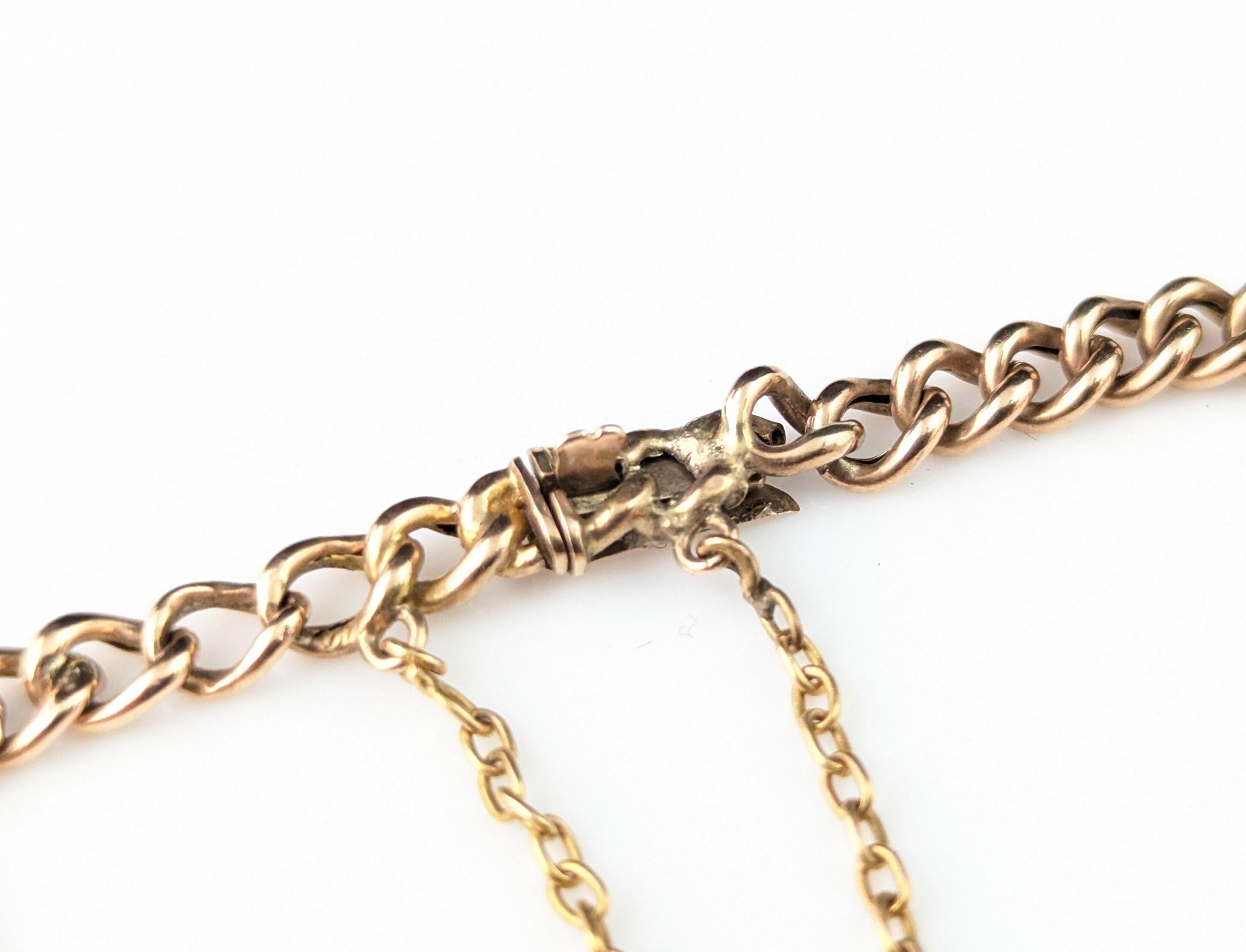 Antique 9k Rose gold Turquoise curb link bracelet 7