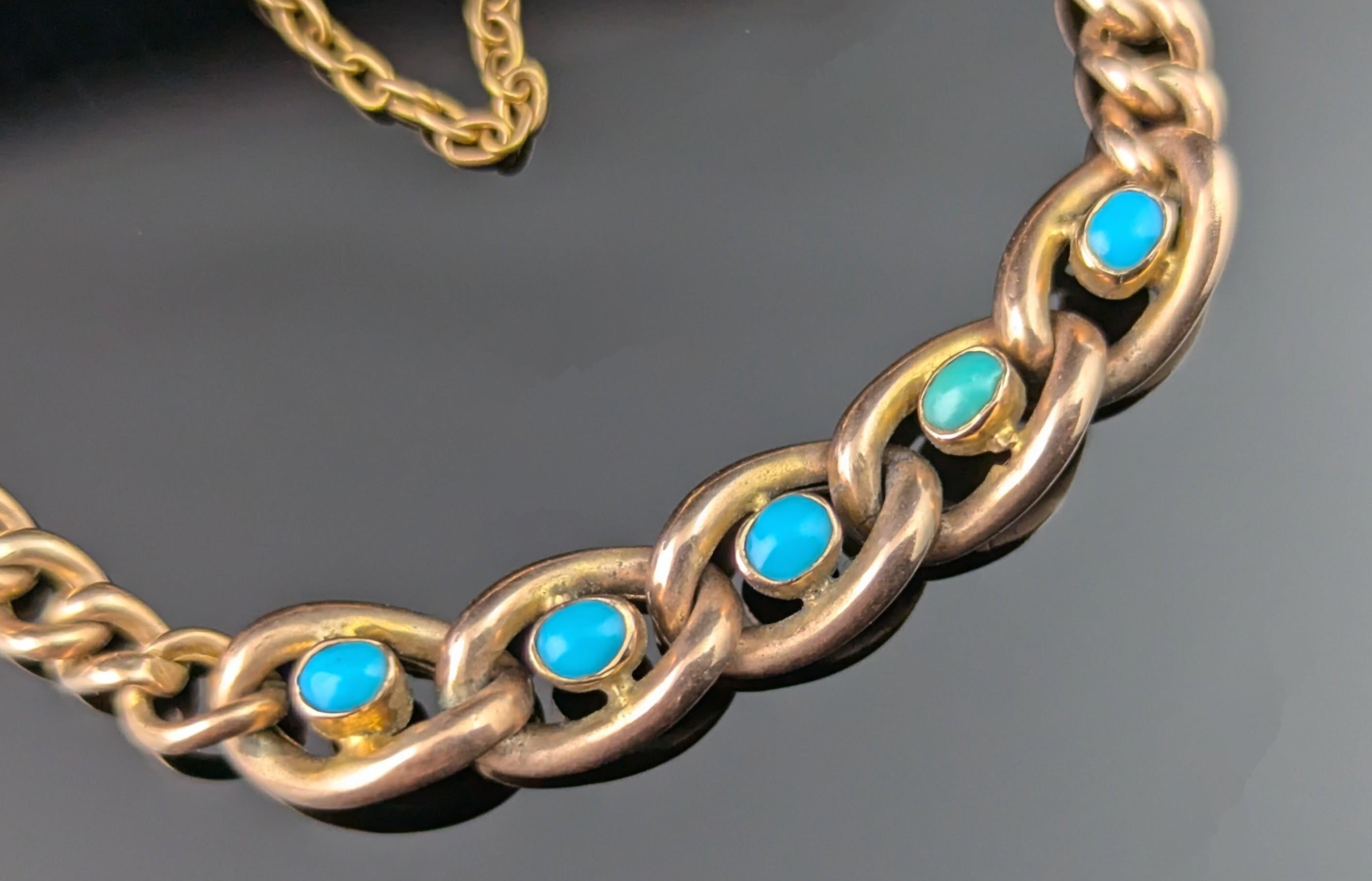 Antique 9k Rose gold Turquoise curb link bracelet 2