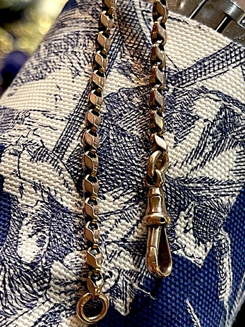 Antique 9k Rose Gold Victorian Guard Chain with Dog Clip For Sale 5