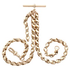 Antique 9k Yellow Gold Albert Chain Necklace Circa 1910