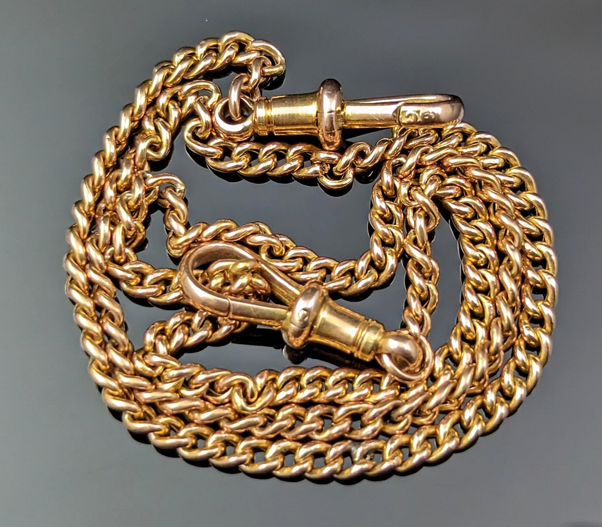 Antique 9k Yellow Gold Albert Chain, Watch Chain, Curb Link 4