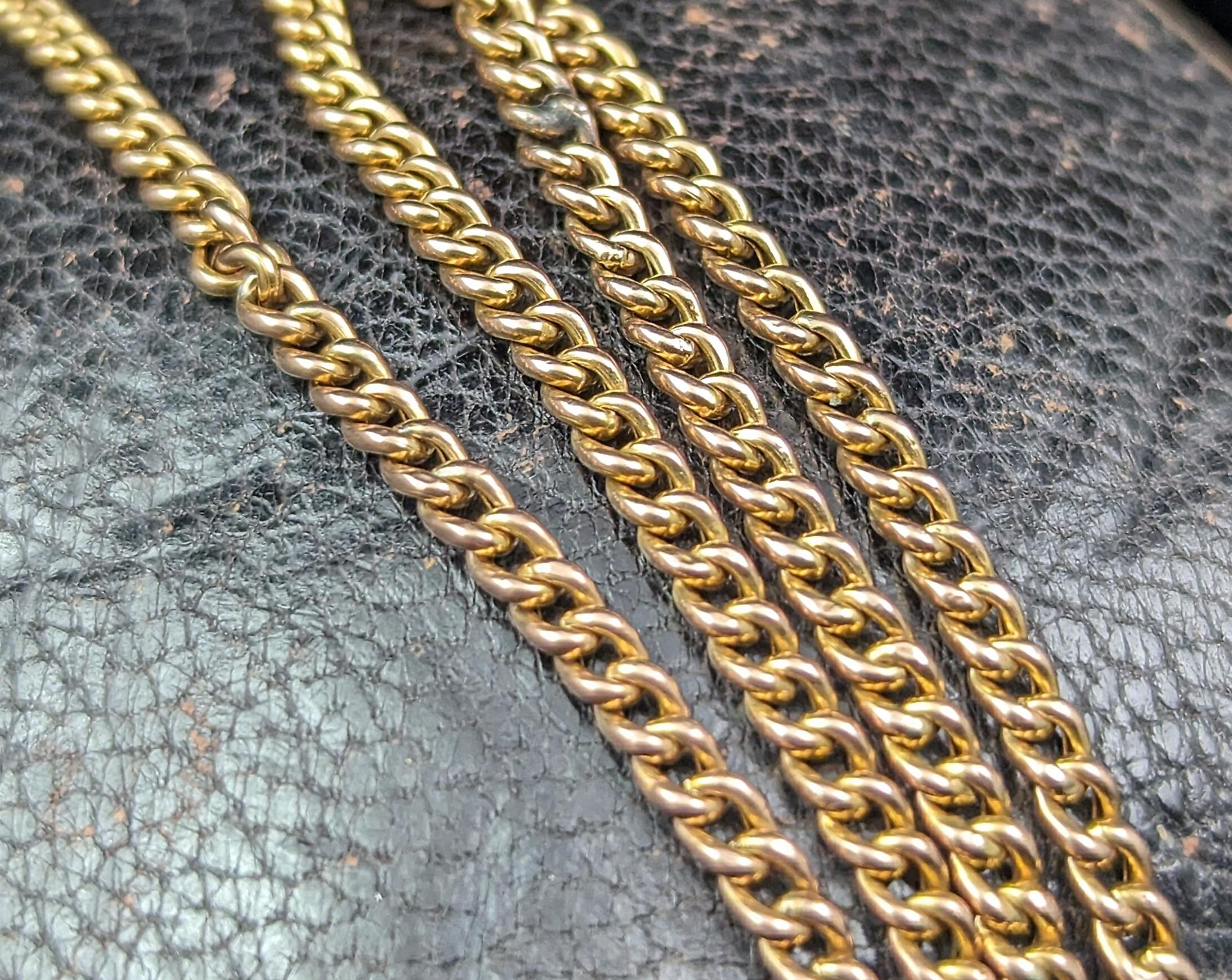 Antique 9k Yellow Gold Albert Chain, Watch Chain, Curb Link 6