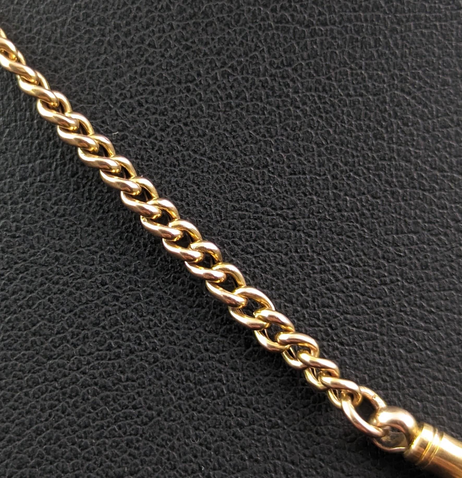 Women's or Men's Antique 9k Yellow Gold Albert Chain, Watch Chain, Curb Link