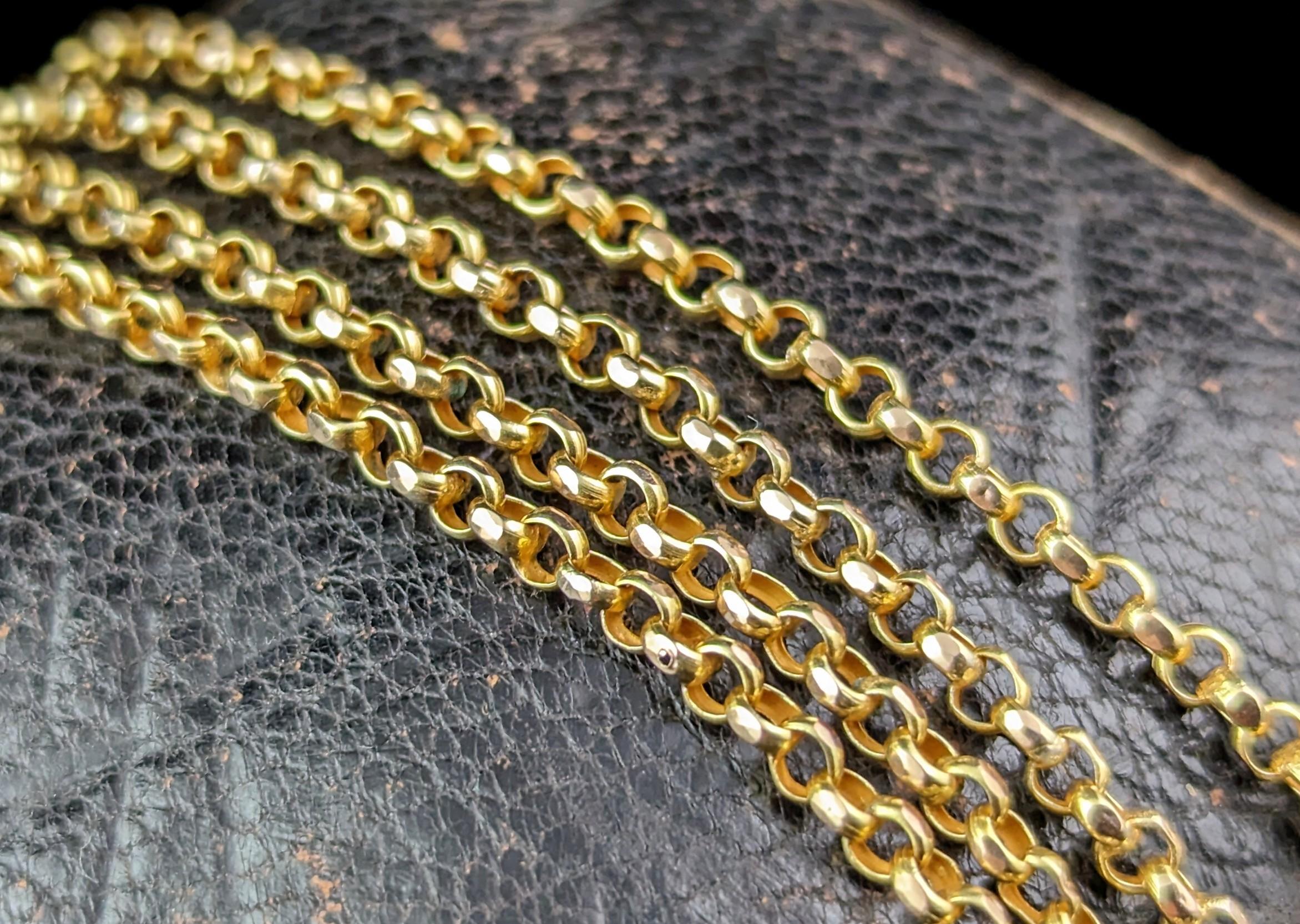 Antique 9k yellow gold Belcher link chain necklace, Edwardian  In Good Condition For Sale In NEWARK, GB