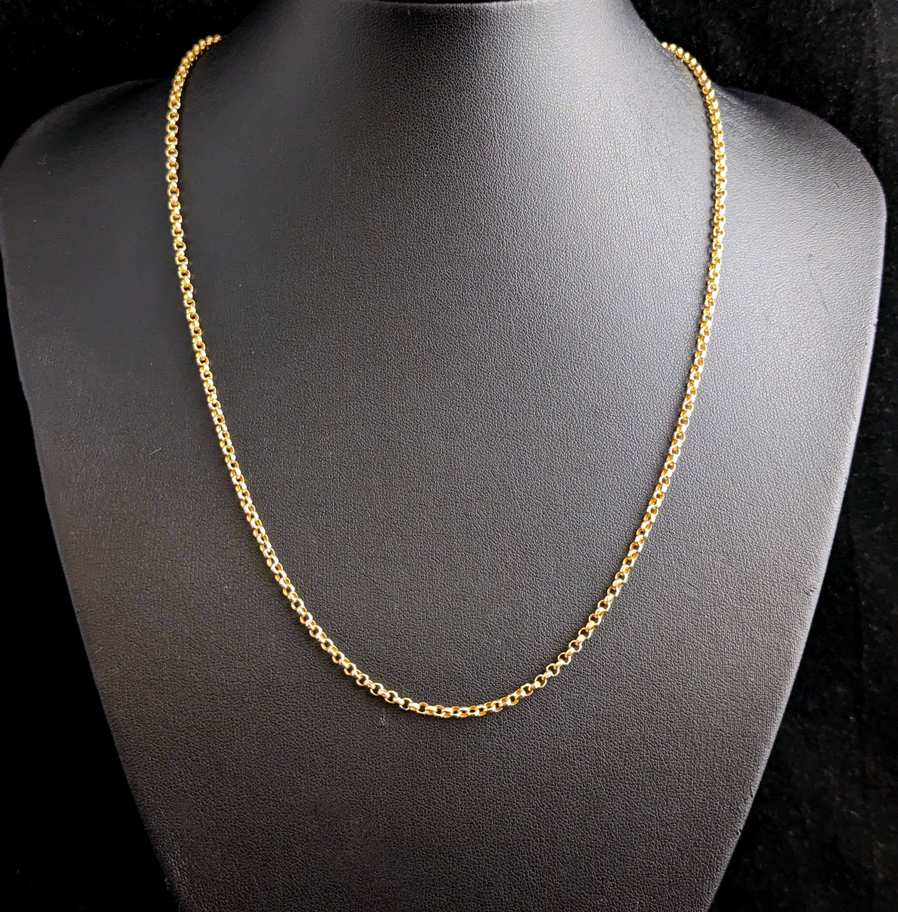 Women's or Men's Antique 9k yellow gold Belcher link chain necklace, Edwardian  For Sale