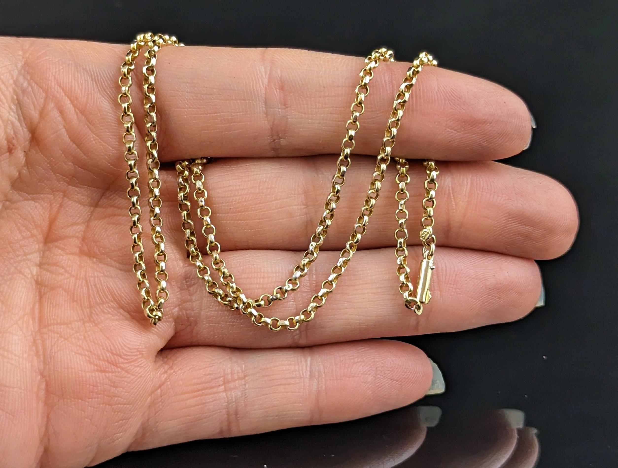 Antique 9k yellow gold Belcher link chain necklace, Edwardian  For Sale 1