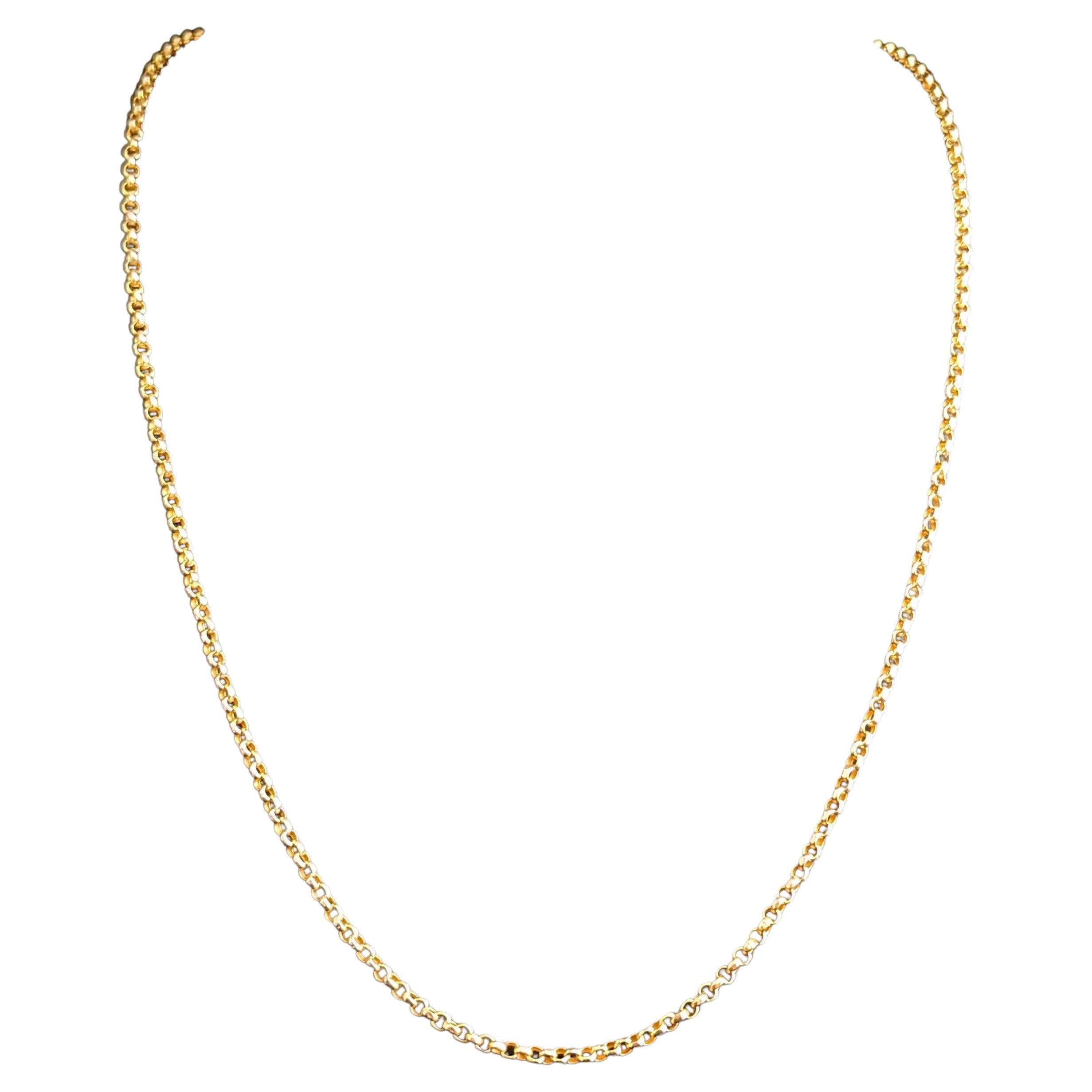 Antique 9k yellow gold Belcher link chain necklace, Edwardian  For Sale