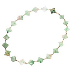 Antique 9k Yellow Gold Carved Jadeite Necklace