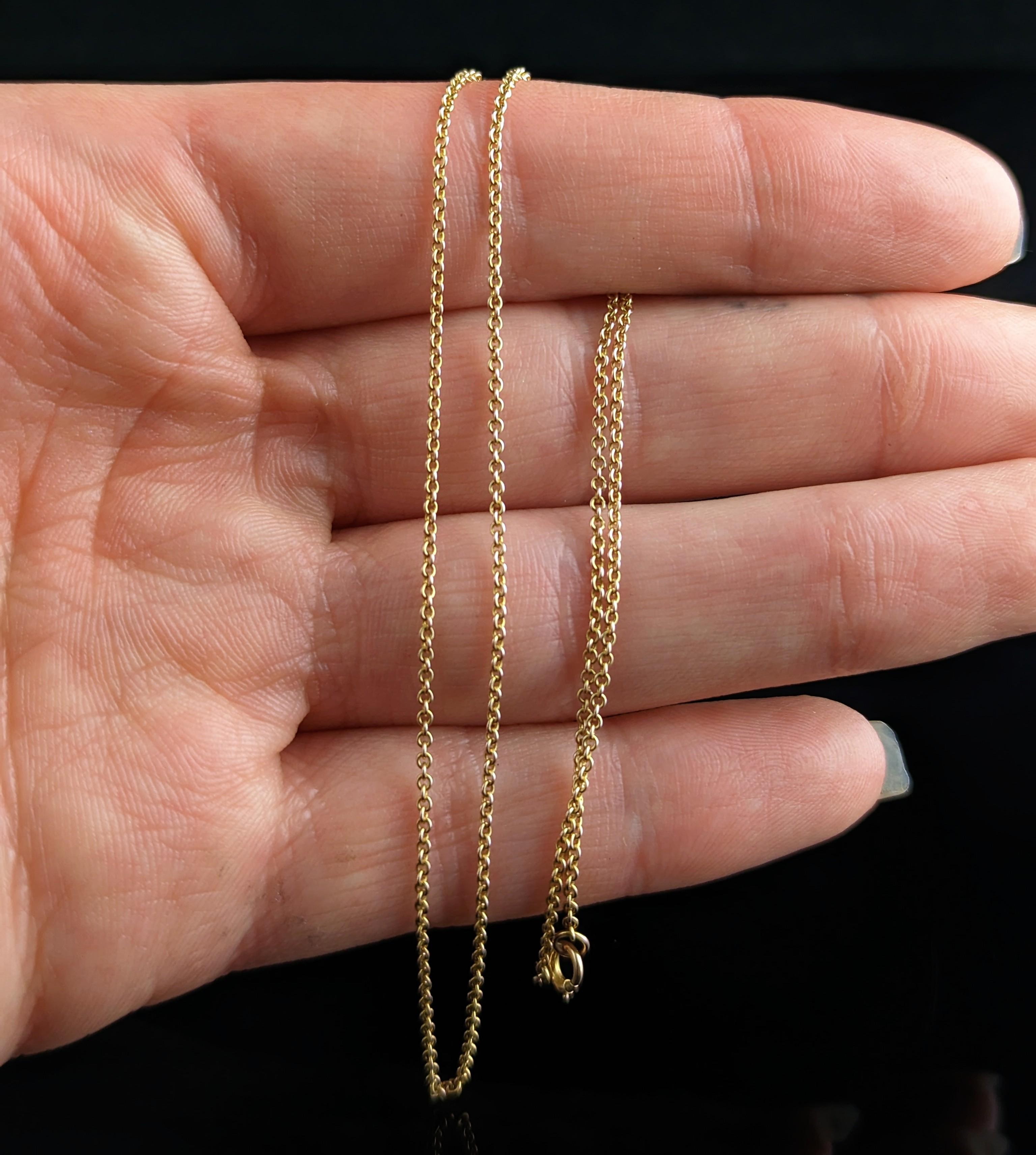Antique 9k Yellow Gold Dainty Trace Link Chain Necklace In Good Condition In NEWARK, GB