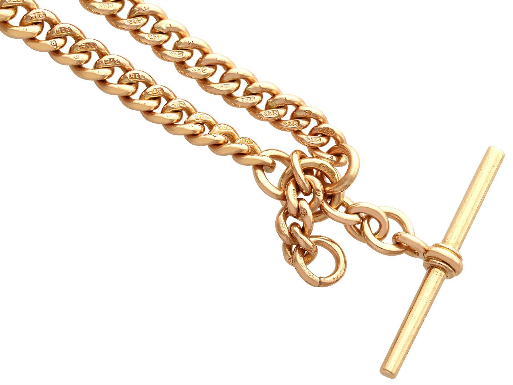 An exceptional, fine and impressive antique 9 karat yellow gold double Albert watch chain; part of our antique jewelry and estate jewelry collections.

This exceptional, fine and impressive double Albert watch chain has been crafted in 9k yellow