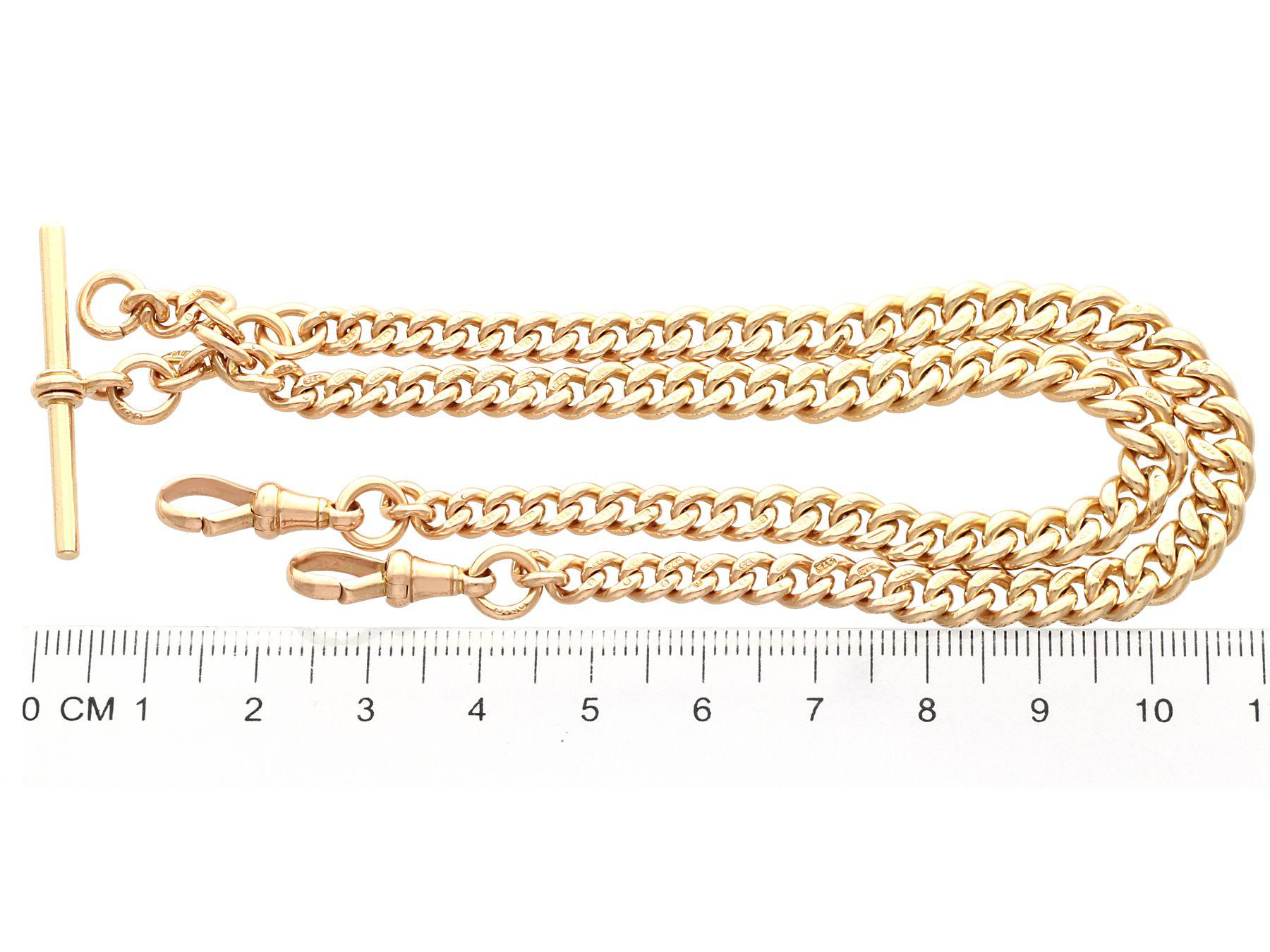 1920s 9k Yellow Gold Double Albert Watch Chain For Sale 3