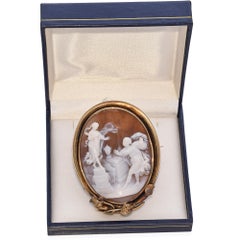 Antique 9K Yellow Gold Dreams Come True Shell Cameo Brooch