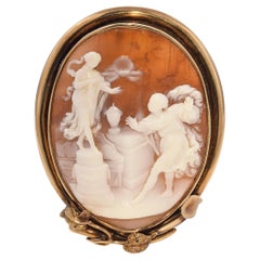 Antique 9K Yellow Gold Dreams Come True Shell Cameo Brooch