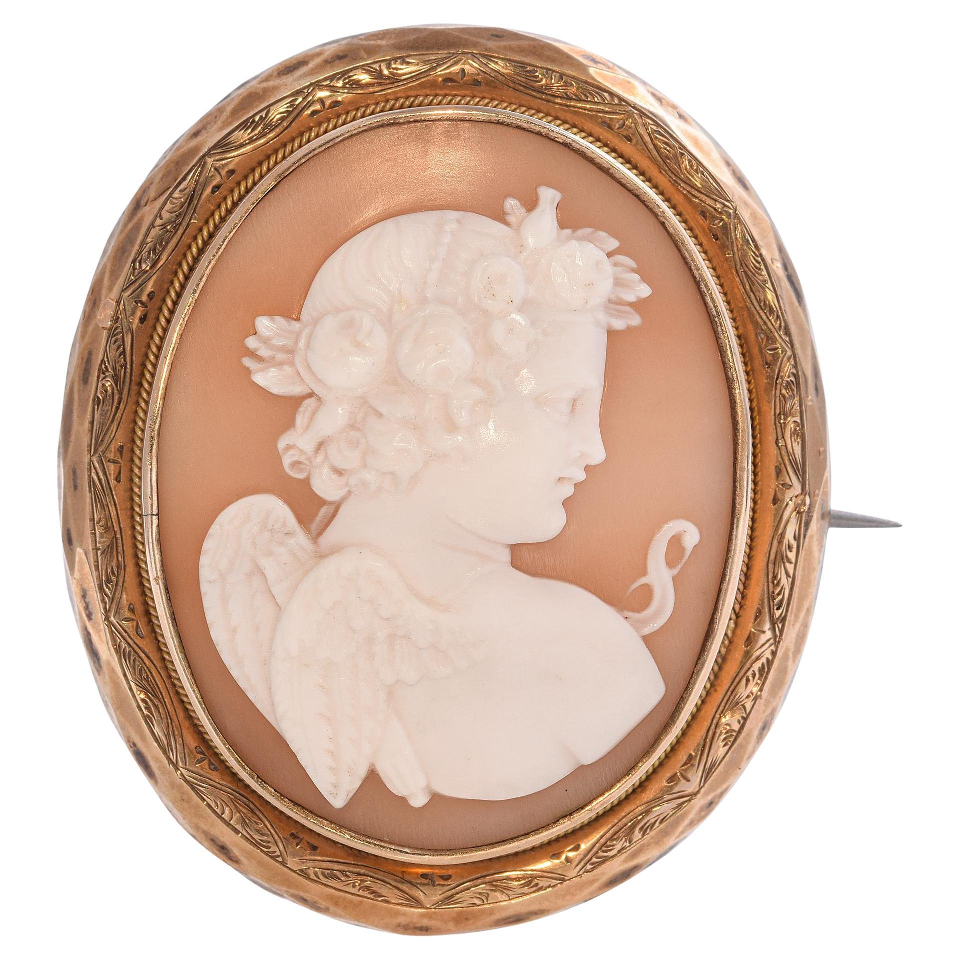 Antique 9k Yellow Gold "Eros" Cameo Brooch