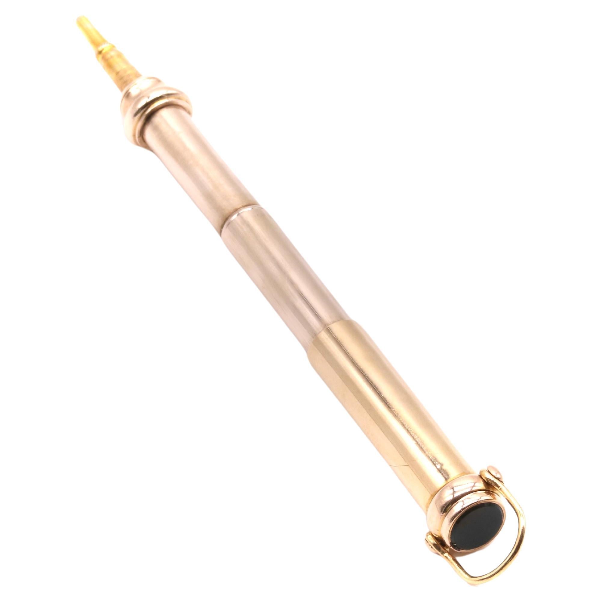 Antique 9K Yellow Gold Extending Fob Pencil with Onyx Terminal