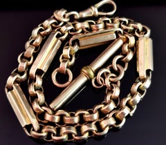 Antique 9k Yellow Gold Fancy Link Albert Chain, Watch Chain