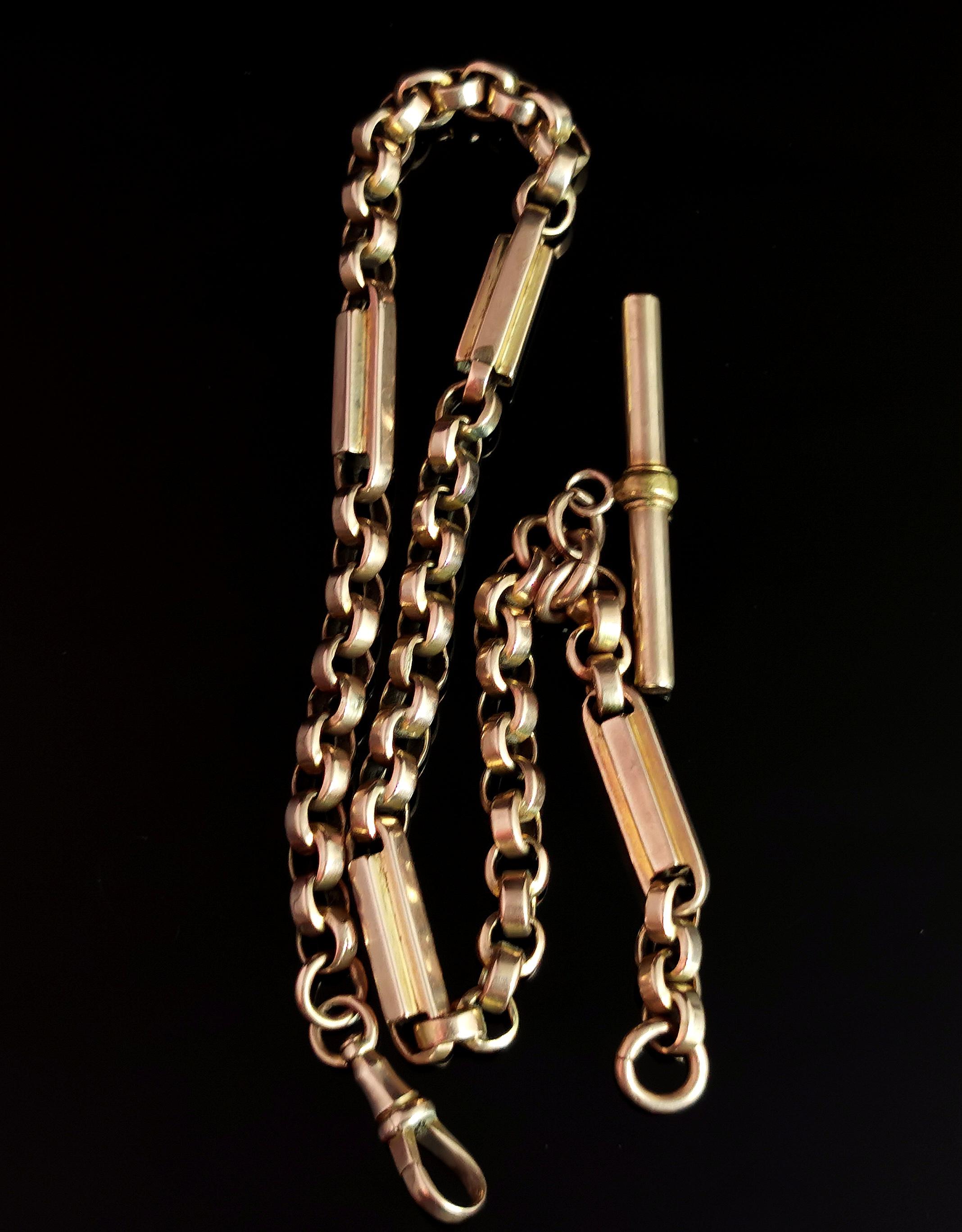 Antique 9k Yellow Gold Fancy Link Albert Chain, Watch Chain 1