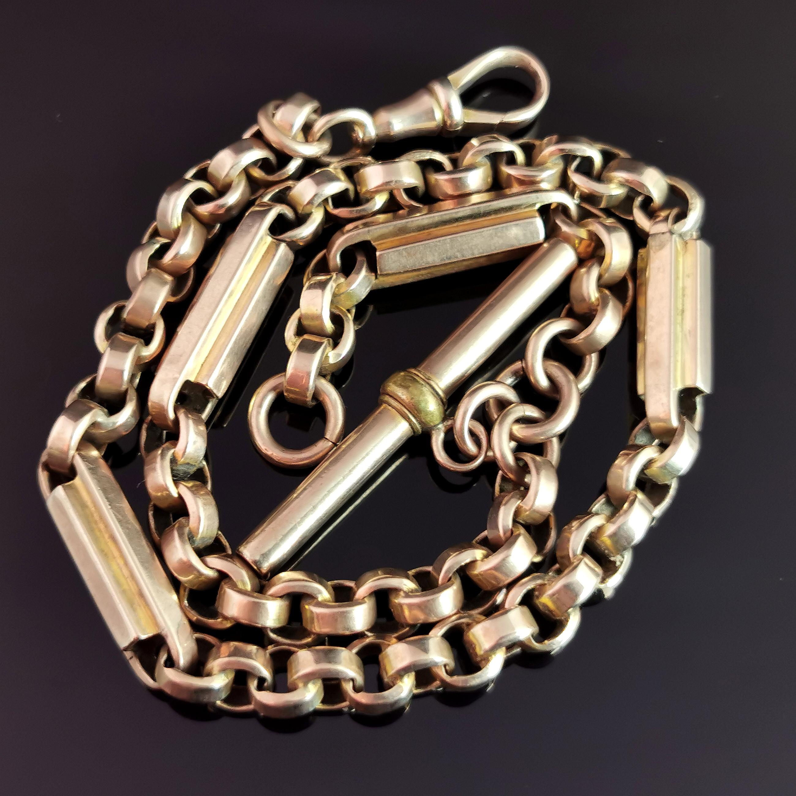 Antique 9k Yellow Gold Fancy Link Albert Chain, Watch Chain 3