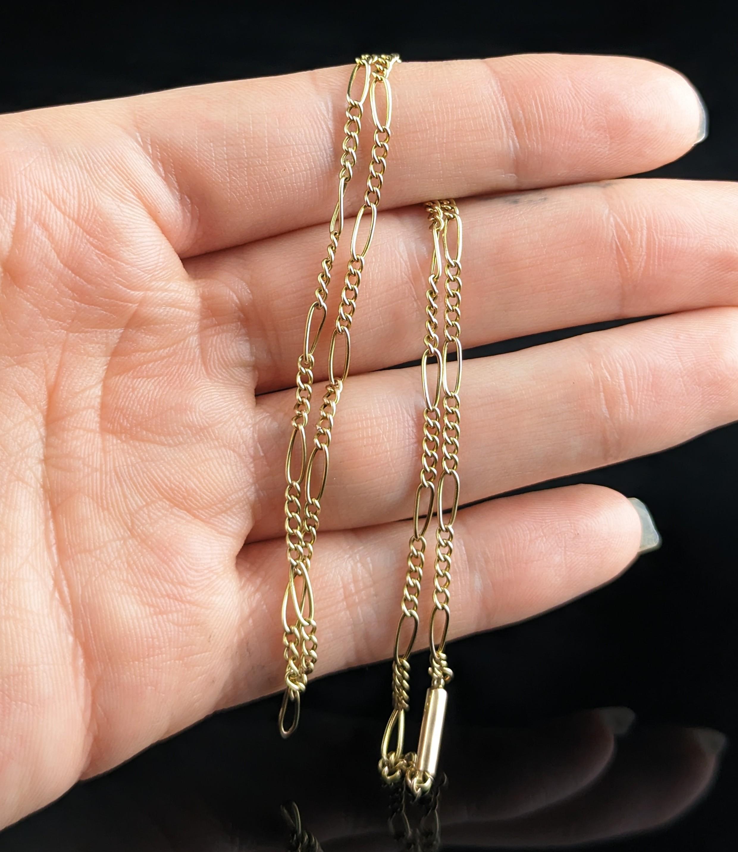 Antique 9k Yellow Gold Figaro Chain Necklace, Edwardian 6