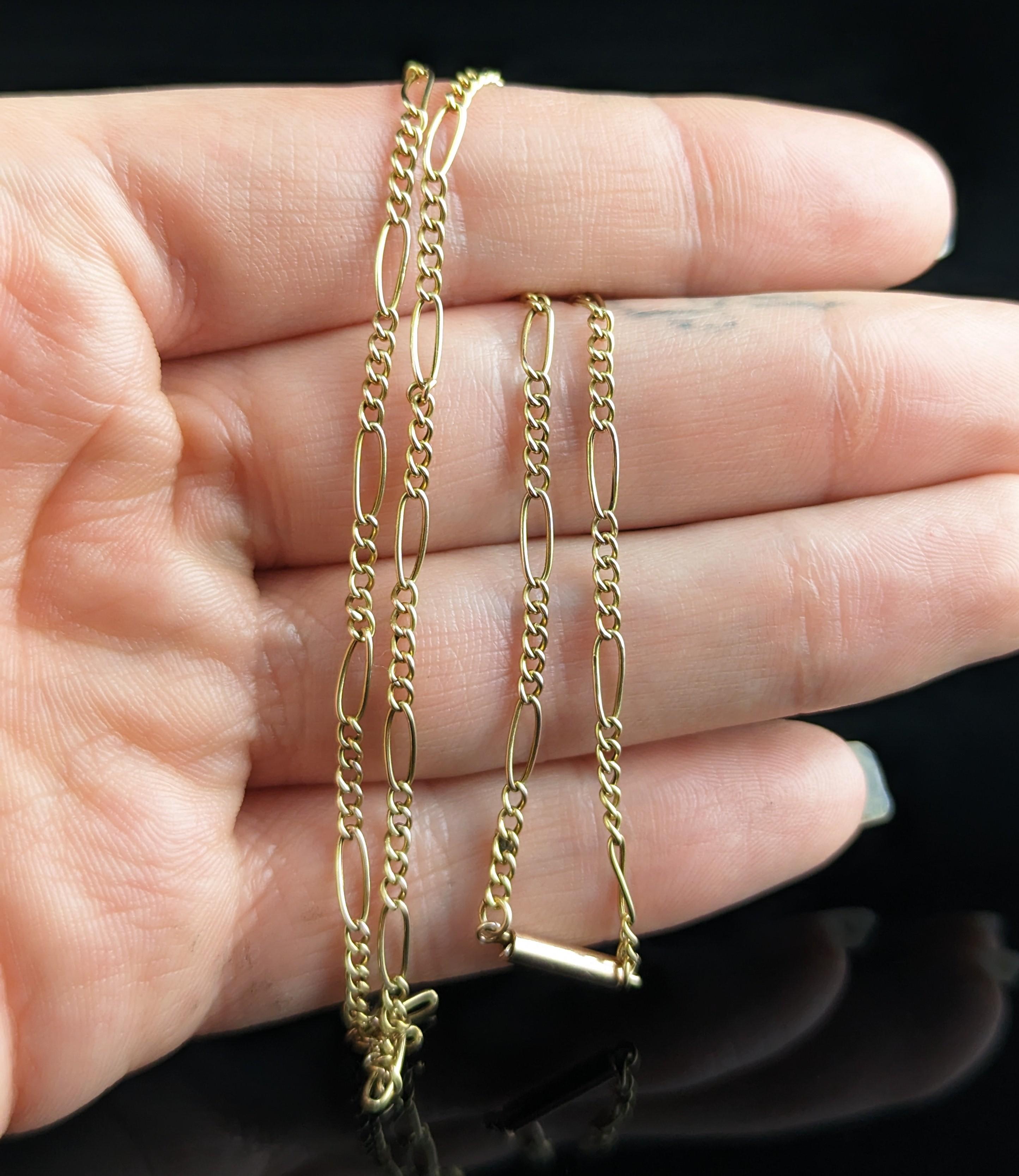 Women's Antique 9k Yellow Gold Figaro Chain Necklace, Edwardian