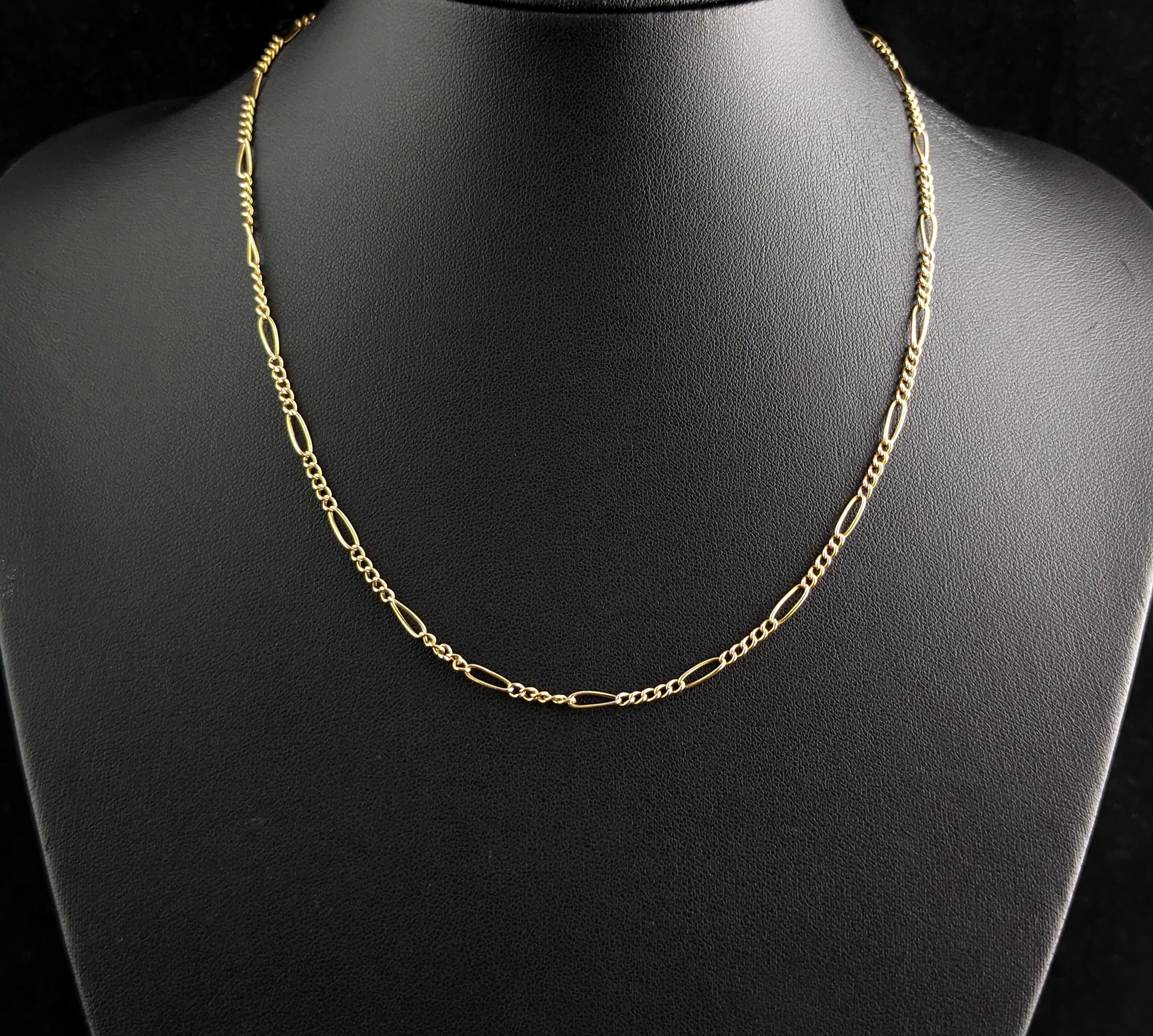 Antique 9k Yellow Gold Figaro Chain Necklace, Edwardian 2