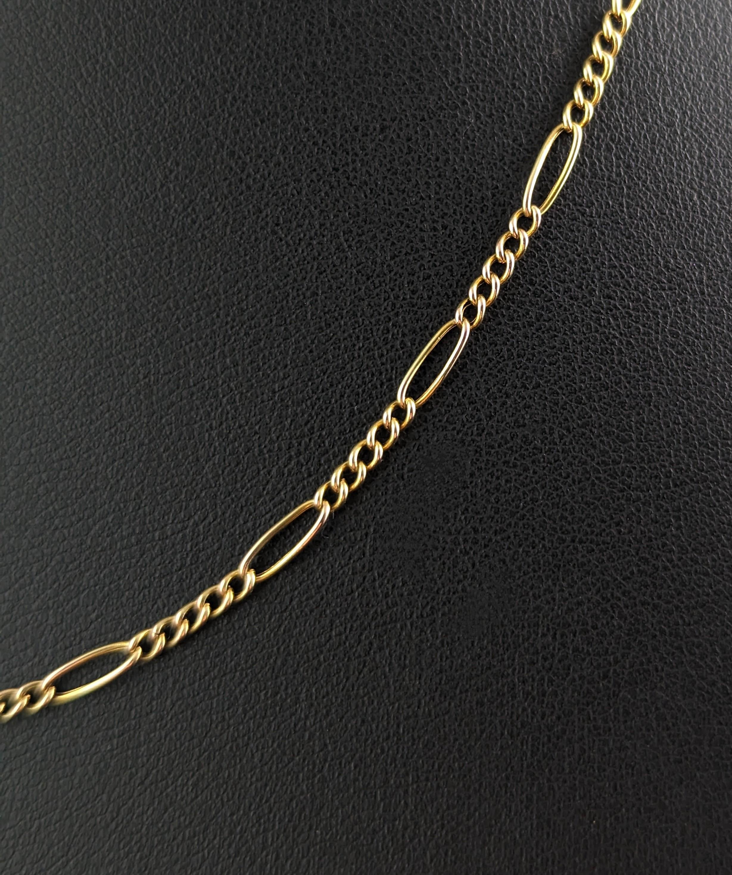 Antique 9k Yellow Gold Figaro Chain Necklace, Edwardian 3