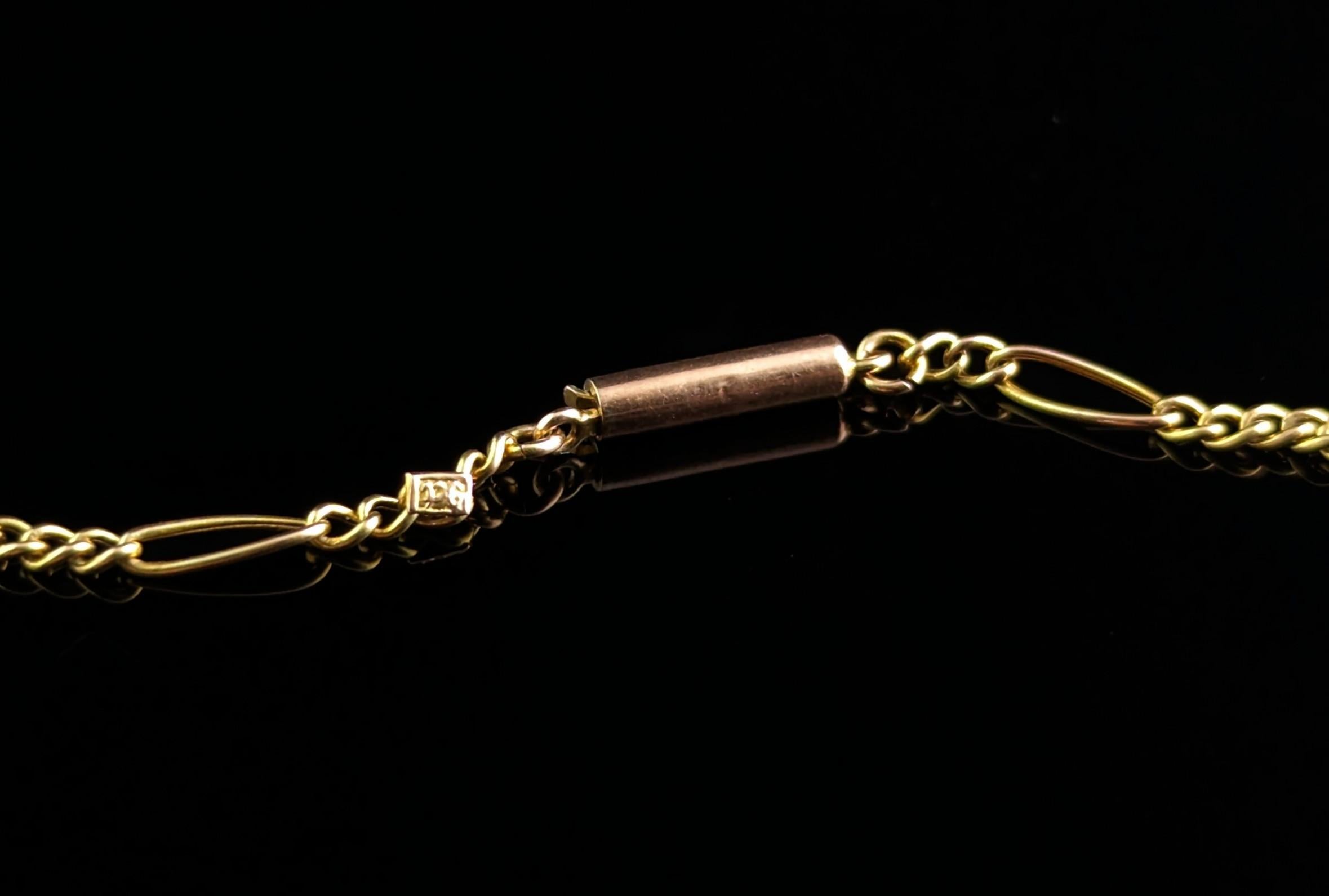 Antique 9k Yellow Gold Figaro Chain Necklace, Edwardian 4