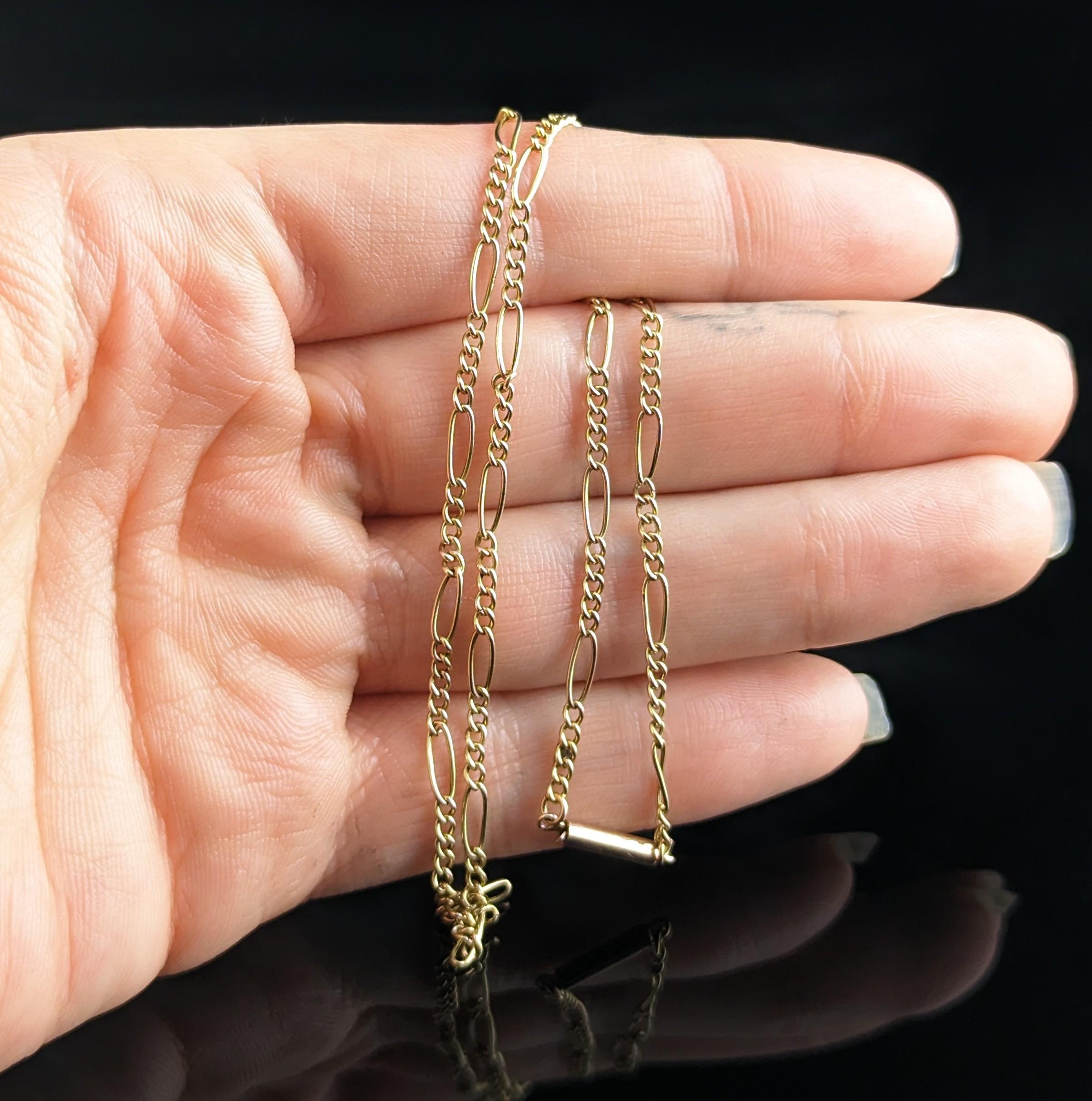 Antique 9k Yellow Gold Figaro Chain Necklace, Edwardian 5