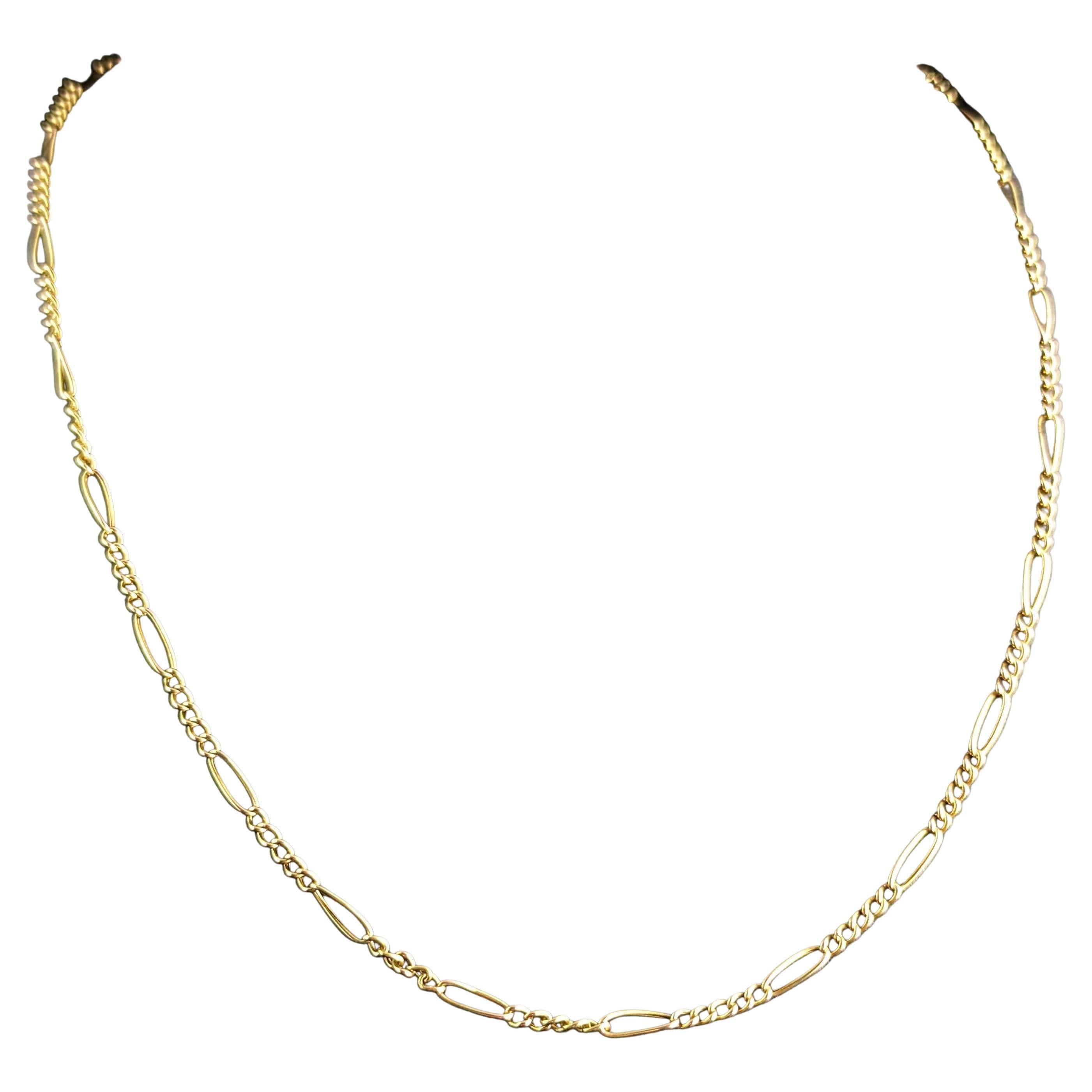 Antique 9k Yellow Gold Figaro Chain Necklace, Edwardian