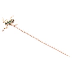 Antique 9K Yellow Gold Forest Green Gem Set Frog Stick Pin