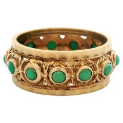 Antique 9k Yellow Gold Green Turquoise Faceted Edges Wide Eternity Band Ring