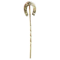 Antique 9k yellow gold horseshoe stick pin, Victorian, Lucky 