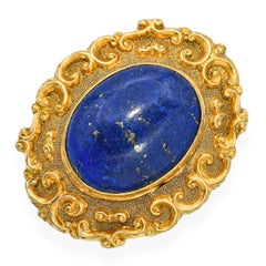 Antique 9K Yellow Gold Lapis Lazuli Filigree Brooch Pin