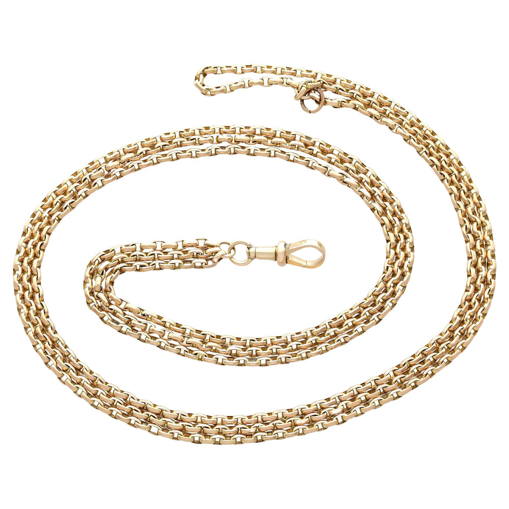 Antique 9k Yellow Gold Longuard Chain Necklace Circa 1900 For Sale