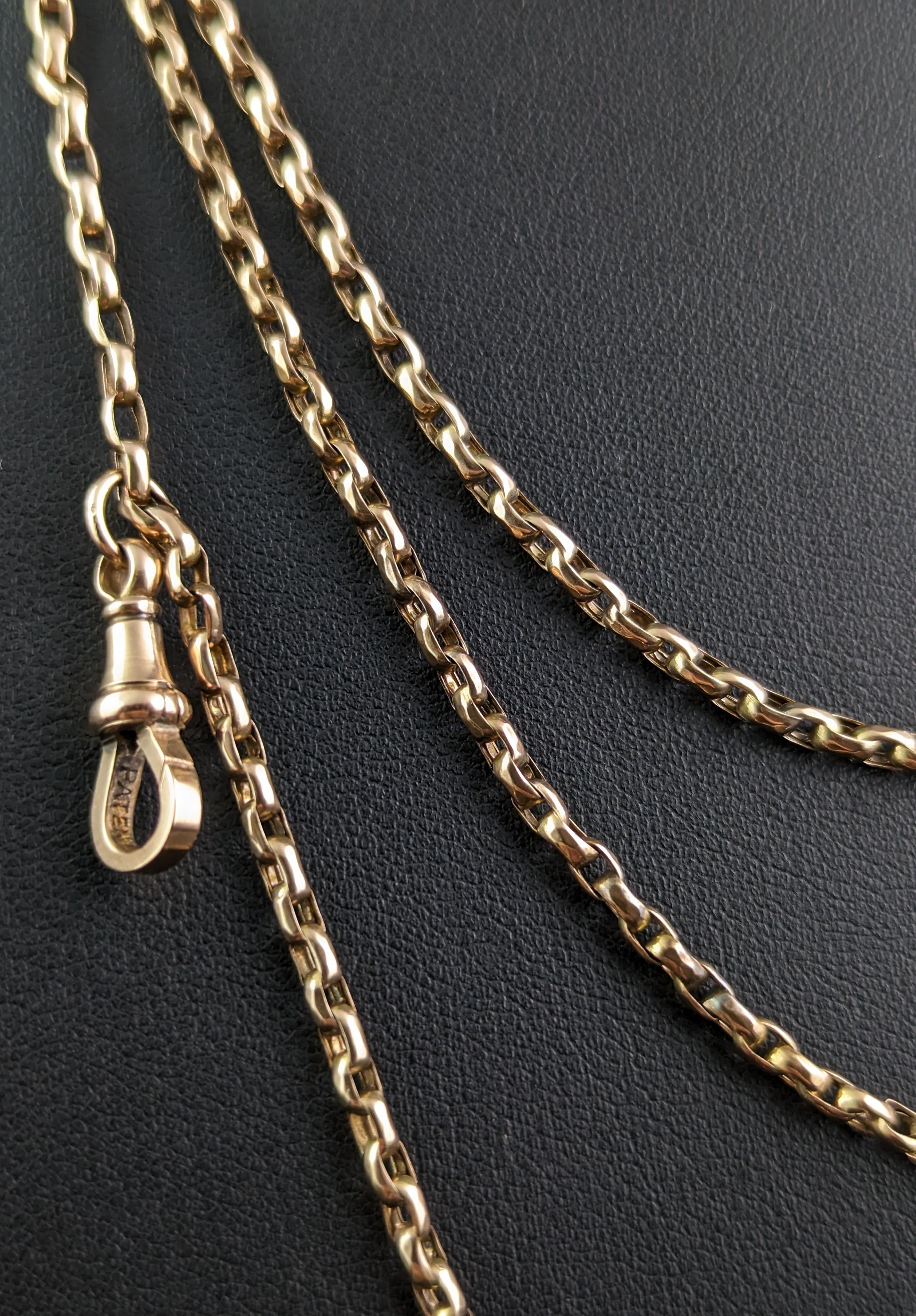 Antique 9k Yellow Gold Longuard Chain Necklace, Muff Chain 5