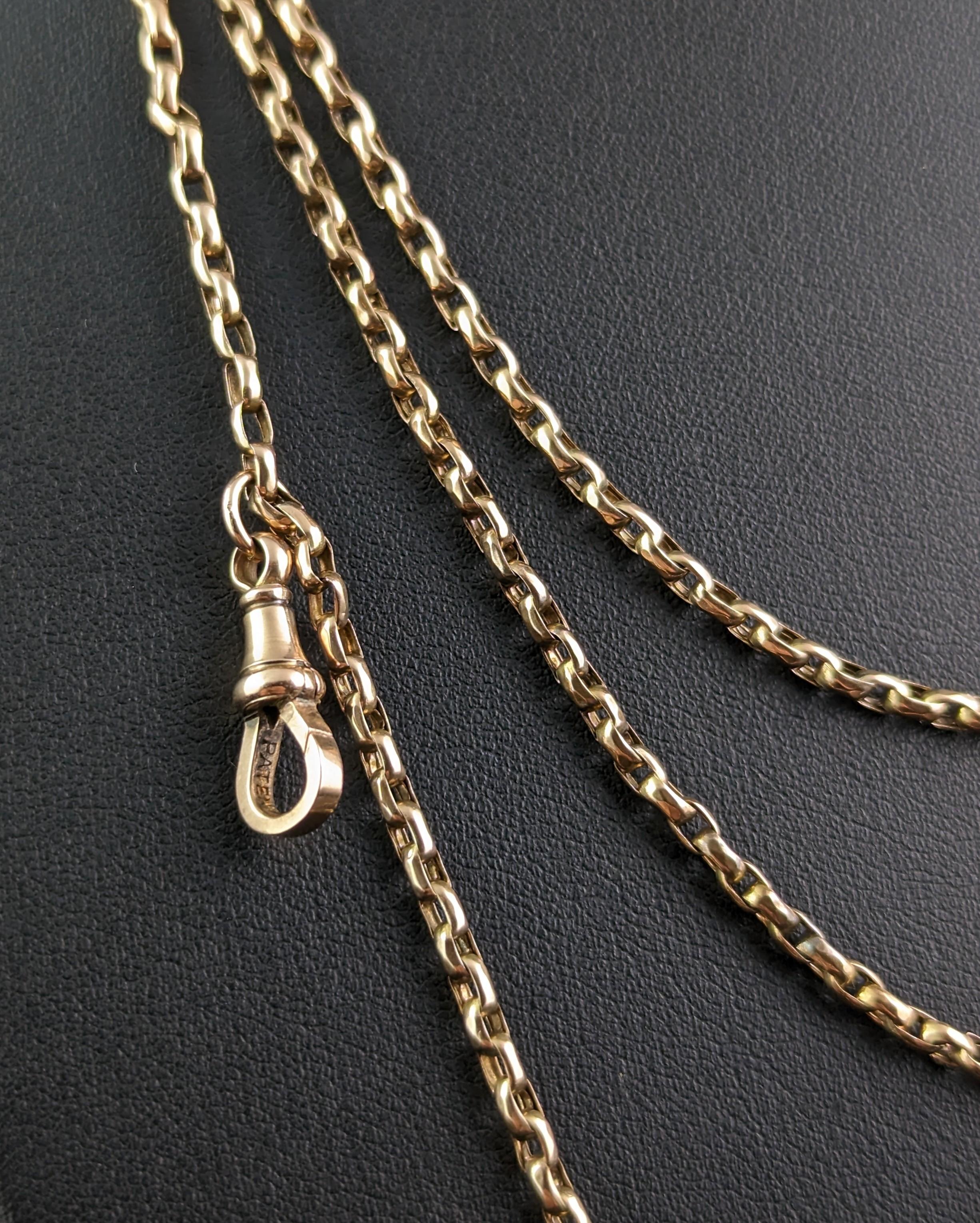 Antique 9k Yellow Gold Longuard Chain Necklace, Muff Chain 6