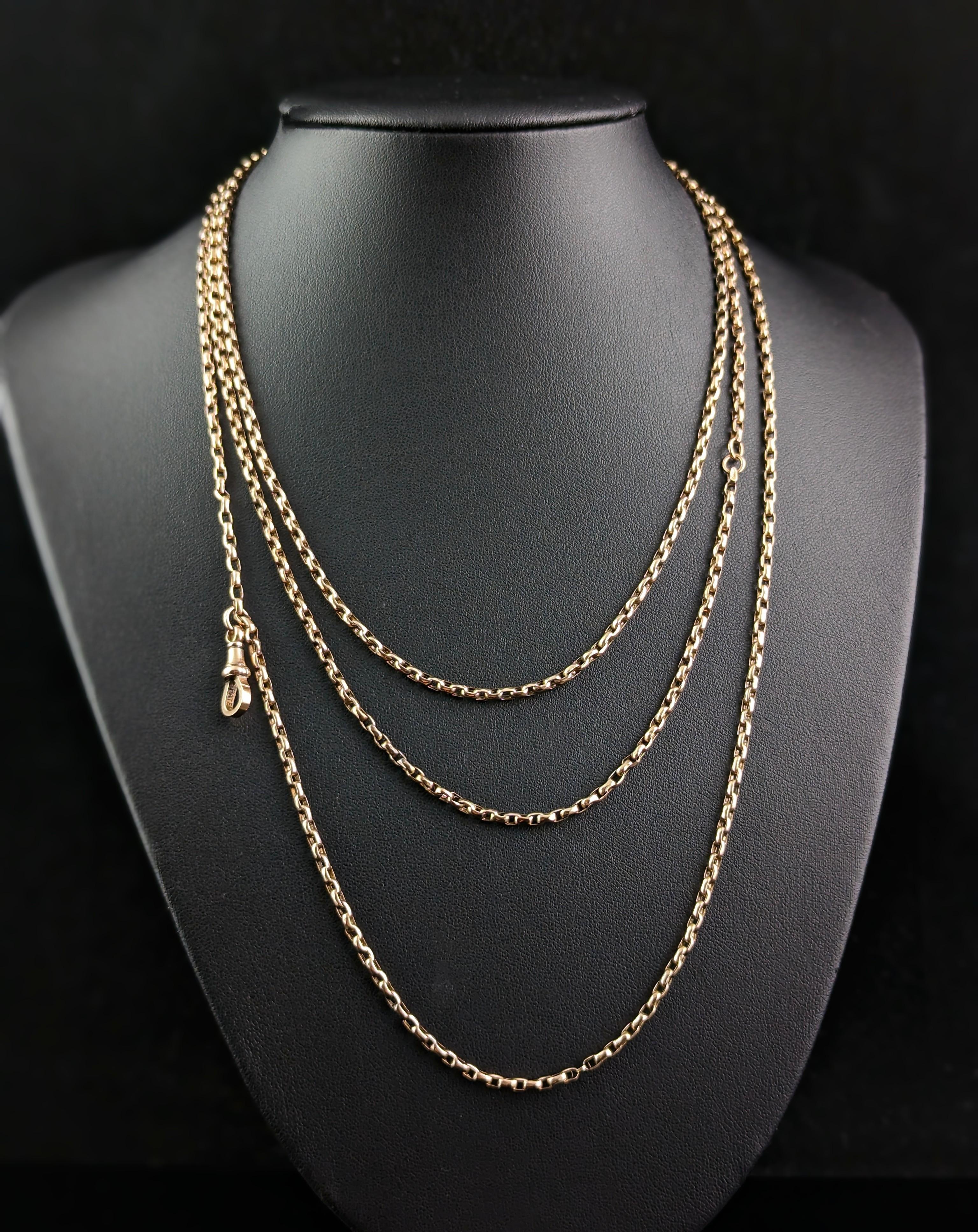 Antique 9k Yellow Gold Longuard Chain Necklace, Muff Chain 7