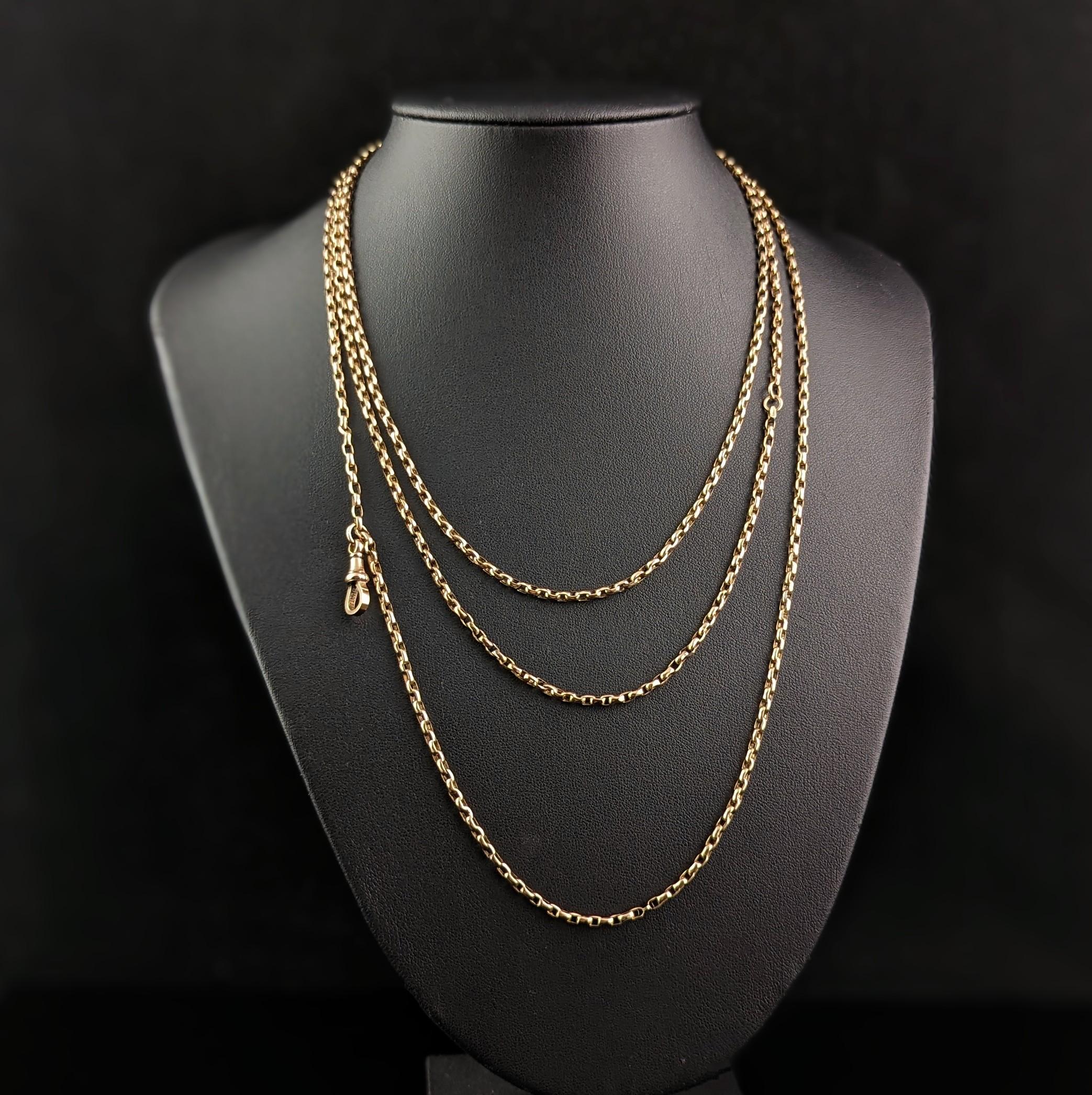 Antique 9k Yellow Gold Longuard Chain Necklace, Muff Chain 8