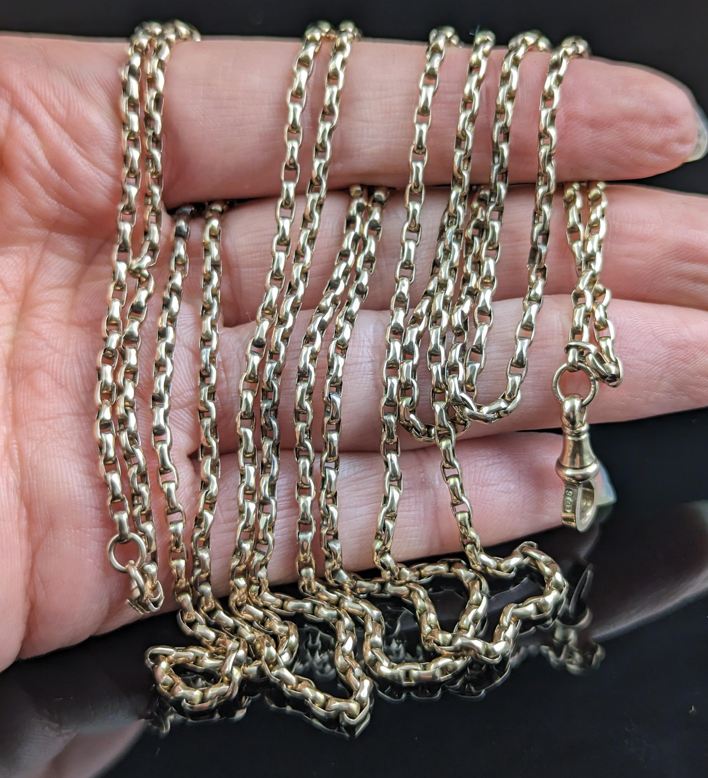 Antique 9k Yellow Gold Longuard Chain Necklace, Muff Chain 9