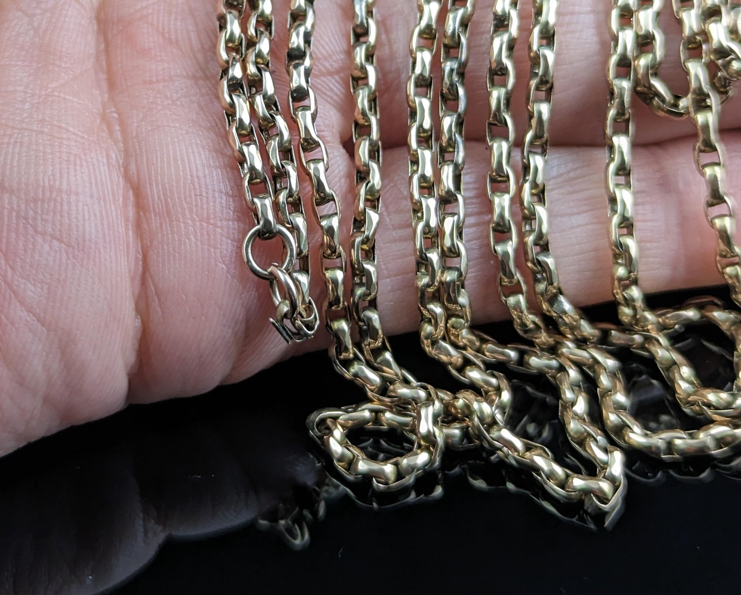 Antique 9k Yellow Gold Longuard Chain Necklace, Muff Chain 10