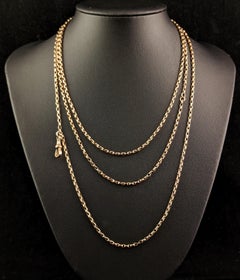 Antique 9k Yellow Gold Longuard Chain Necklace, Muff Chain